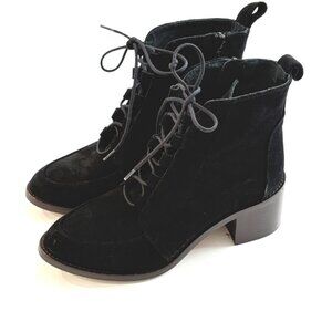 Kurt Geiger Black Suede Lace Up Ankle Boots Block Heel Sz 37 US 36.5-7 Spain
